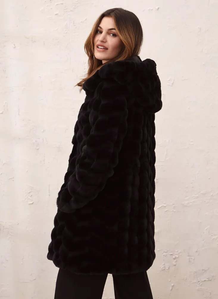 Patterned Faux Fur Coat