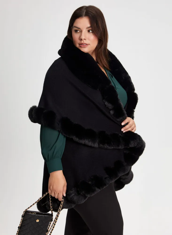 Twist Detail Faux Fur Poncho