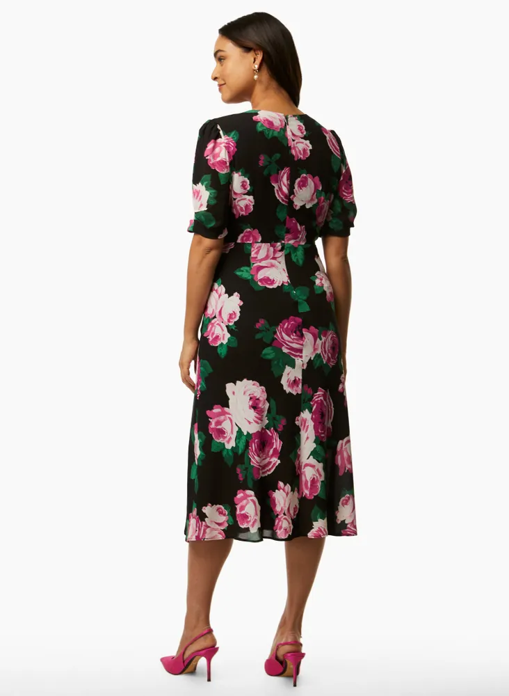 Rose Print Midi Dress