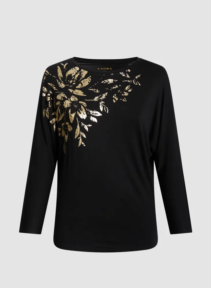 Foil Print Dolman Sleeve Top