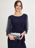 Beaded Metallic Cold Shoulder Dress