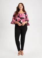 Rose Print 3/4 Sleeve Top