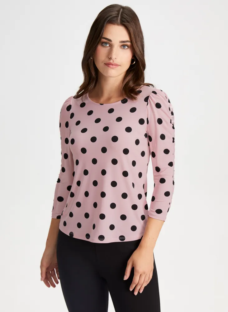 Dot Print 3/4 Sleeve Top