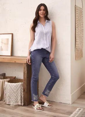 Embroidered Pull-On Jeans