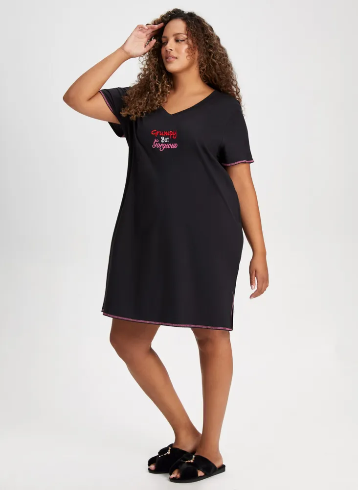 Embroidered Text Nightshirt