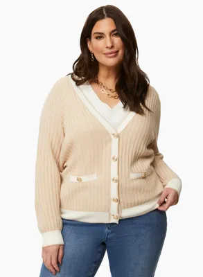 Two Tone Crested Button Cardigan