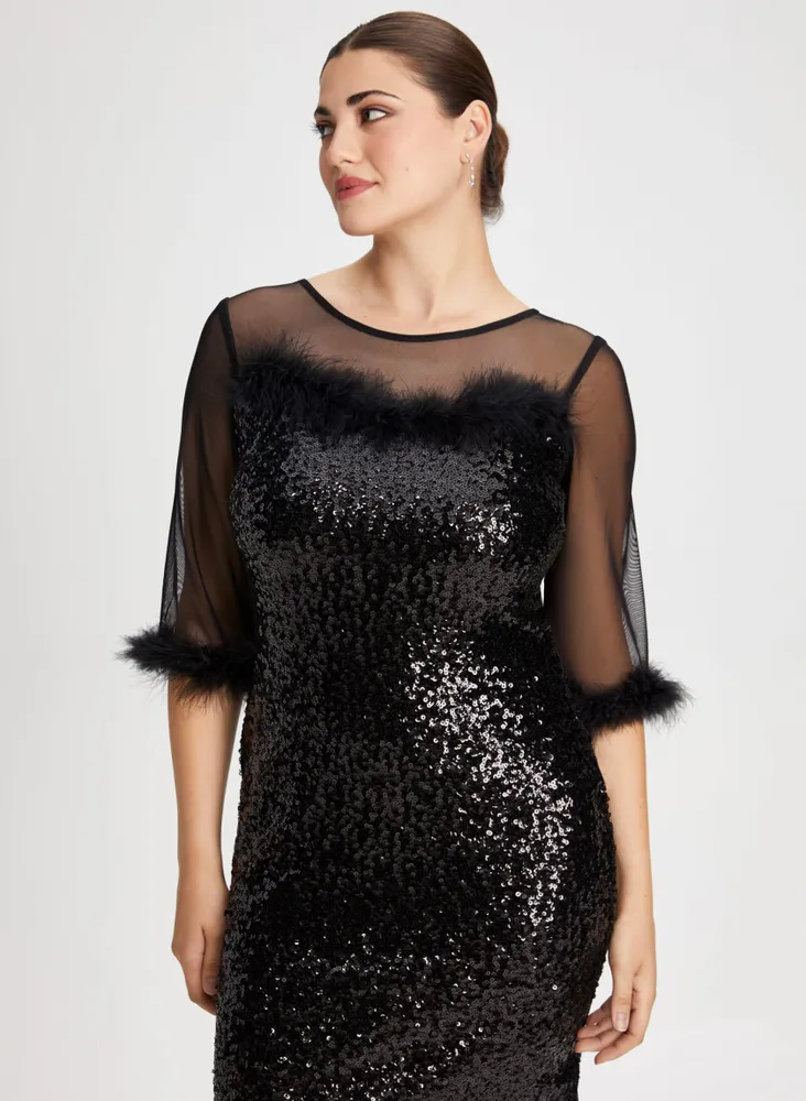 Sequin & Mesh Detail Dress