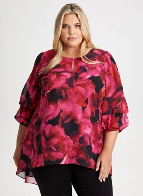 Floral Motif High-Low Tunic