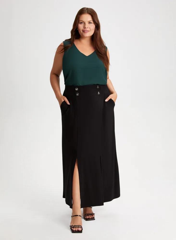 Pull-On Button Detail Skirt