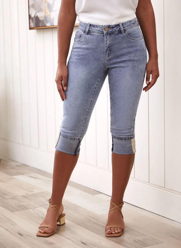 Cuffed Hem Denim Capris