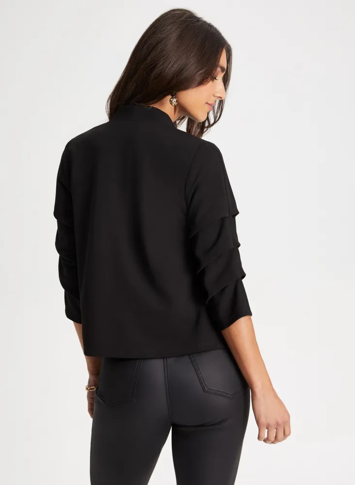 Pinched Sleeve Open Front Top