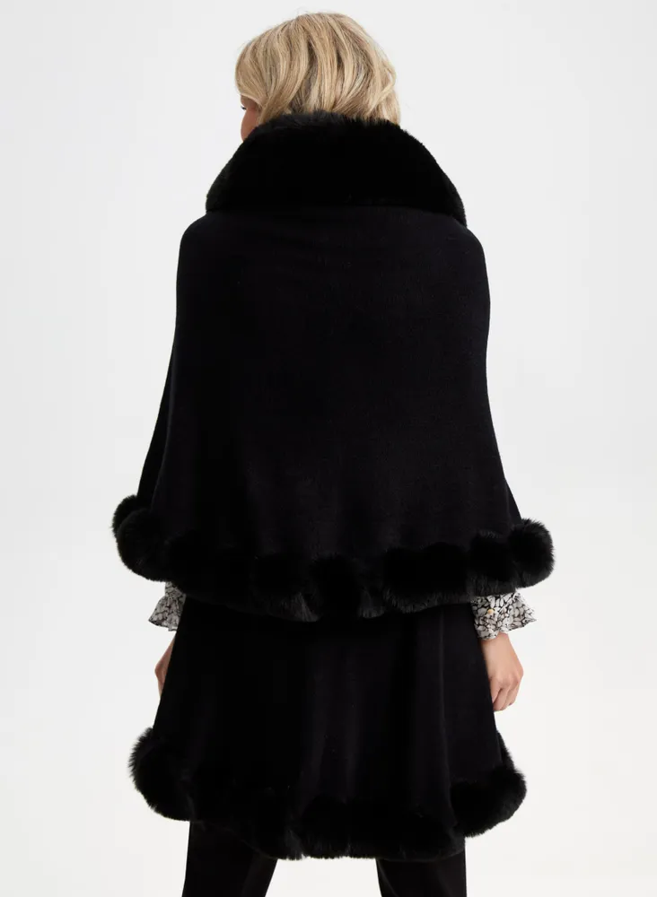 Twist Detail Faux Fur Poncho