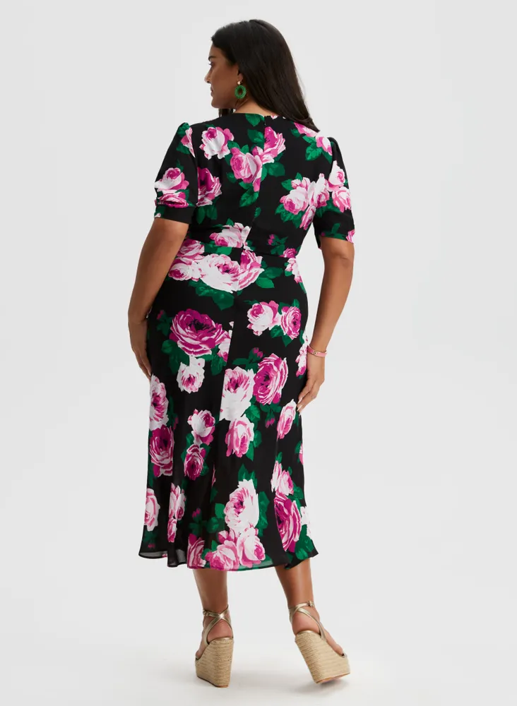 Rose Print Midi Dress