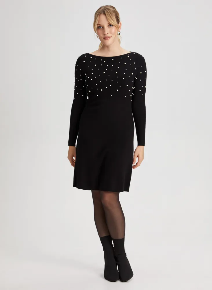 Pearl Detail Sweater Dress