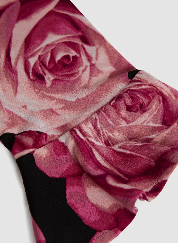 Rose Print 3/4 Sleeve Top