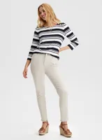 3/4 Sleeve Stripe Motif Top