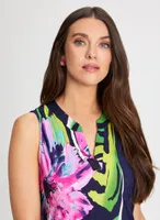 V-Neck Tropical Print Dress
