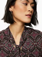 Medallion Print Tie Neck Blouse