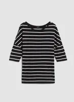 Stripe Print 3/4 Sleeve Tee