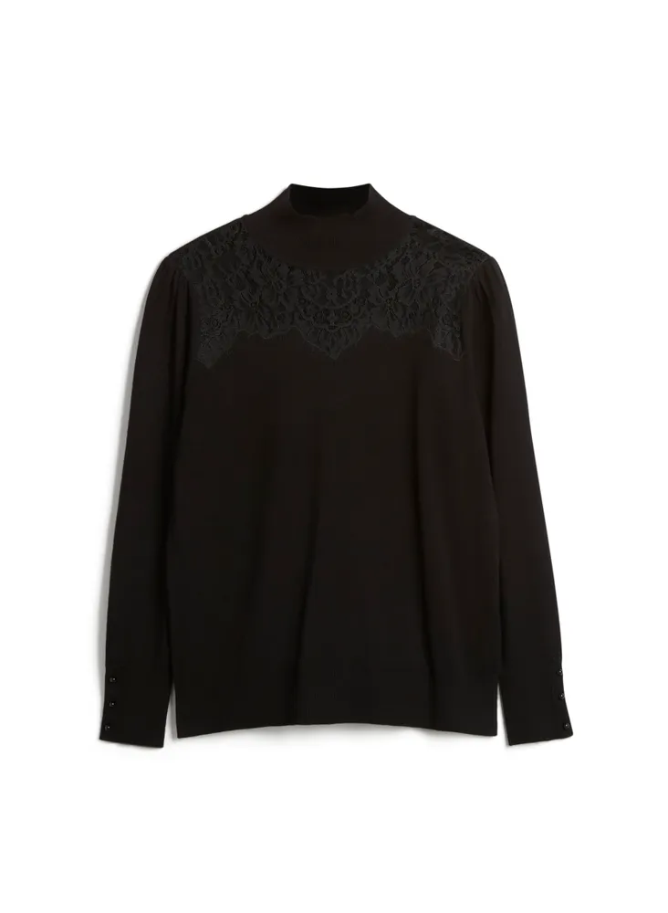 Lace Detail Mock Neck Sweater