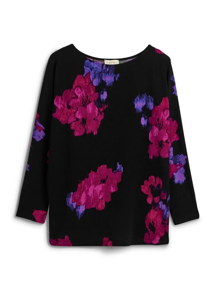 Abstract Floral Print Knit Top