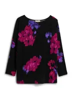 Abstract Floral Print Knit Top