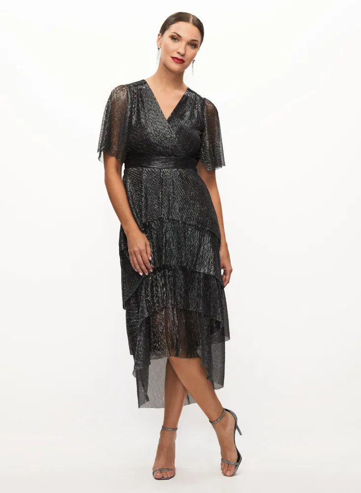 Laura Asymmetric Tiered Metallic Dress