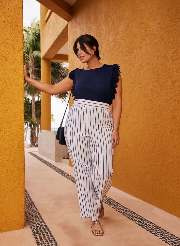 Laura Plus Striped Pull-On Elastic Waist Pants