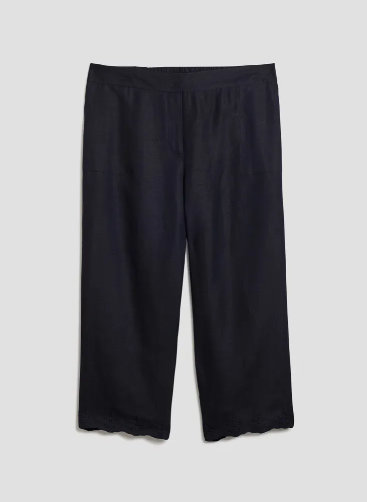 Linen Eyelet Trim Gaucho Pants