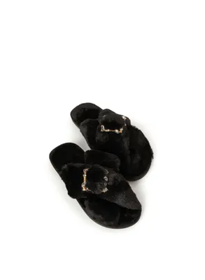 Faceted Stone Buckle Slippers
