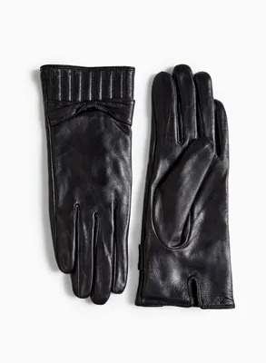 Leather Gloves with Bow Detail