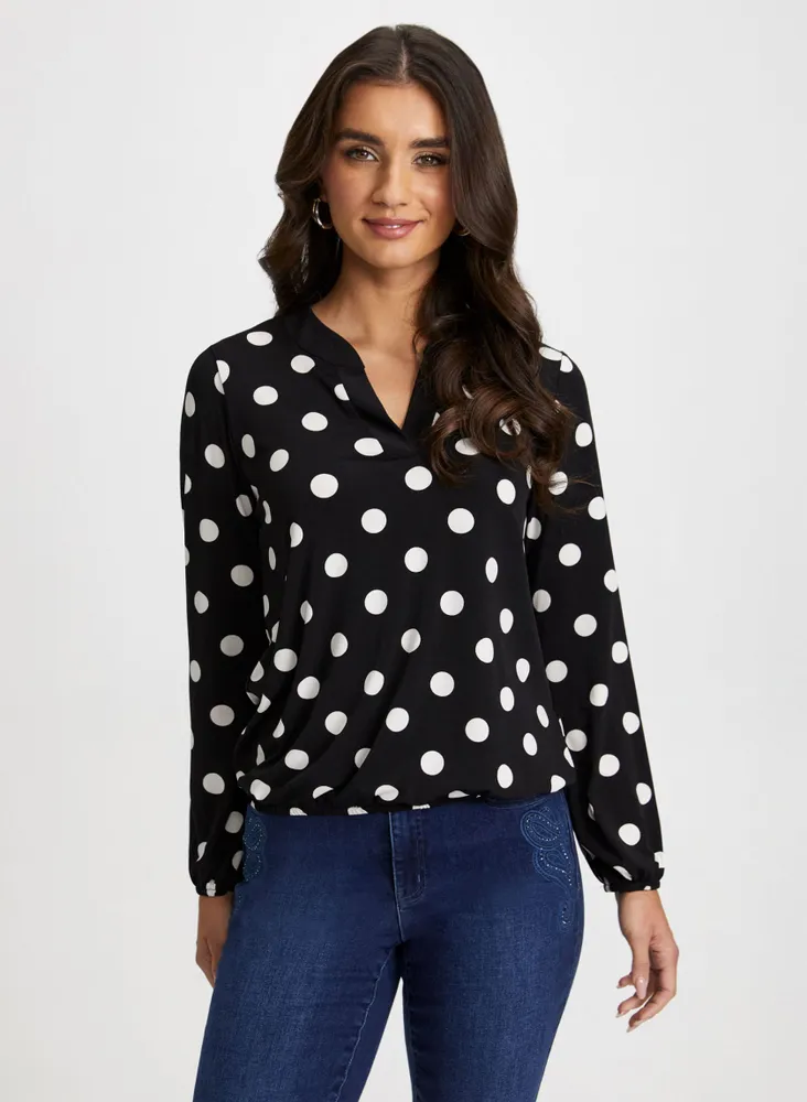 Dot Motif V-Neck Top