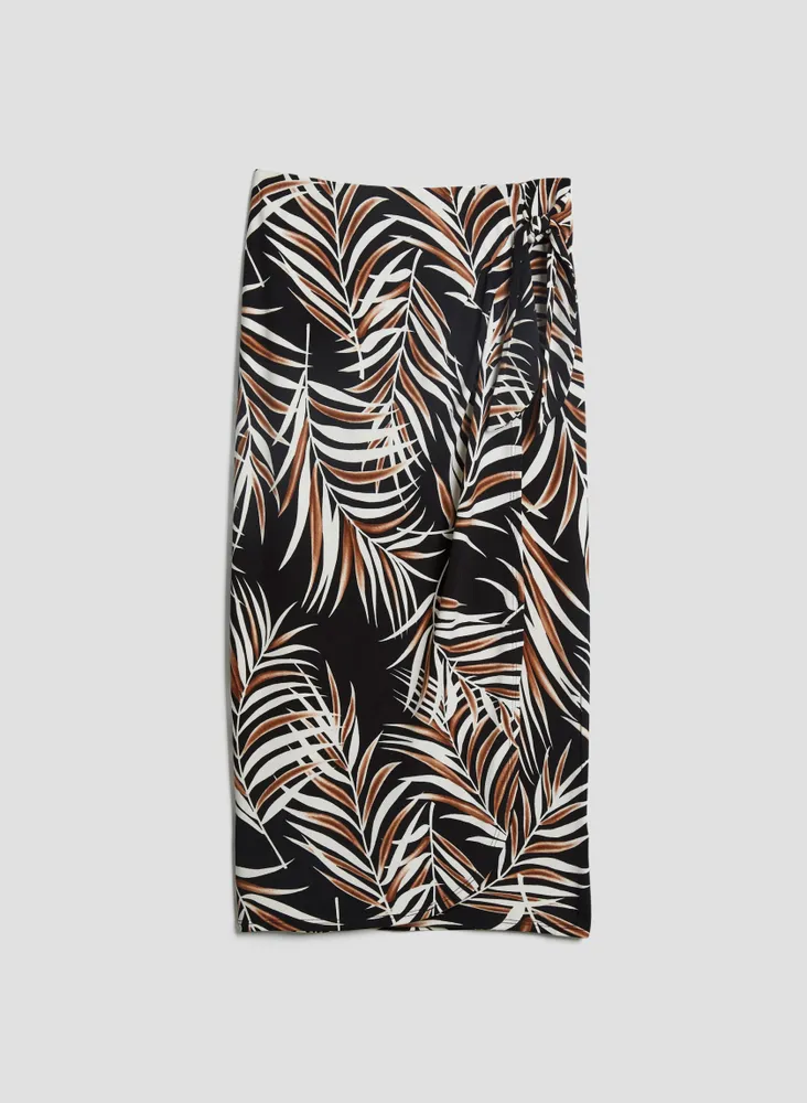 Palm Leaf Print Wrap Skirt
