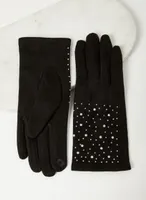 Rhinestone Detail Faux Suede Gloves
