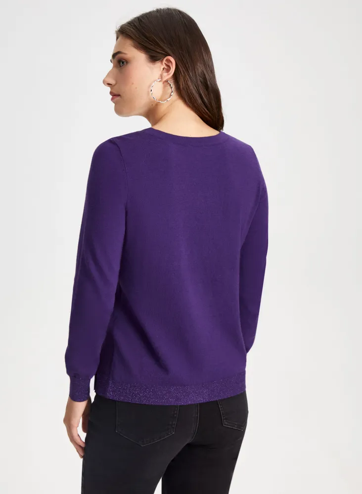 Glitter Trim Crew Neck Sweater