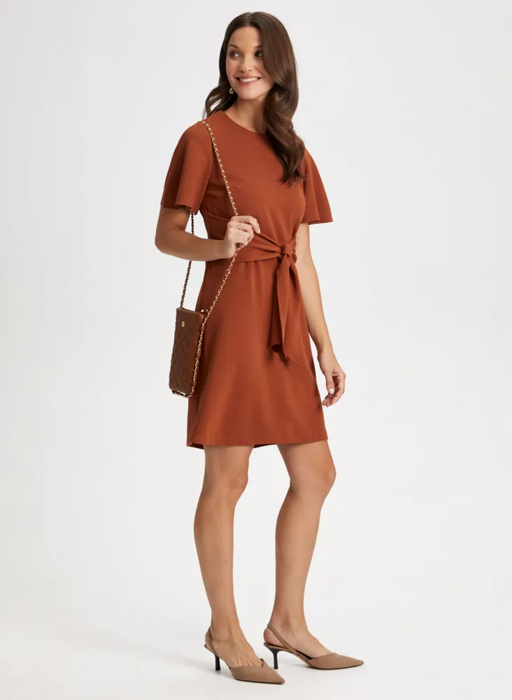 Flutter Sleeve Tie Waist Dress