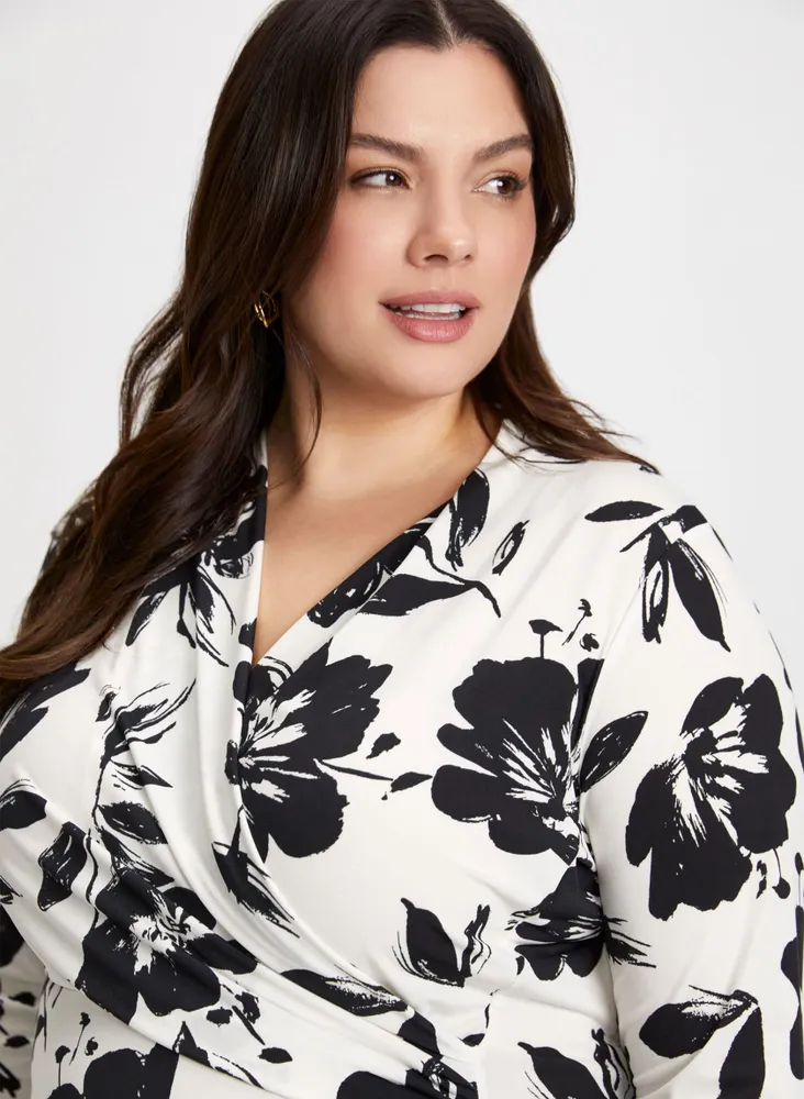 Wrap-Style Floral Motif Top