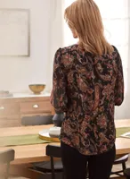 Puffed Sleeve Paisley Print Top