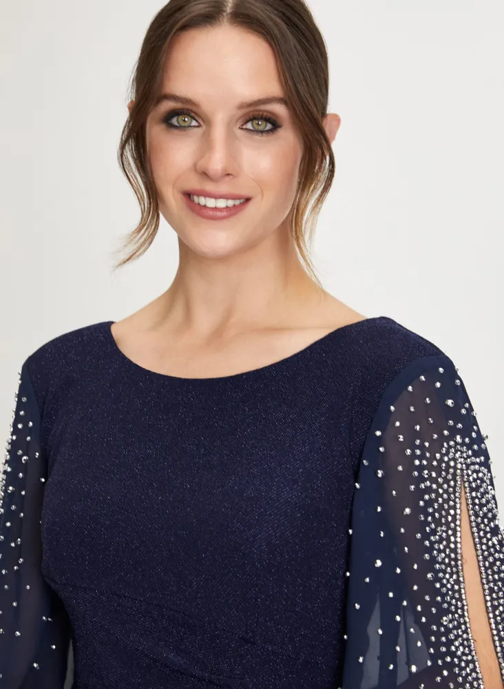 Beaded Metallic Cold Shoulder Dress