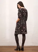 3/4 Sleeve Abstract Print Knit Dress