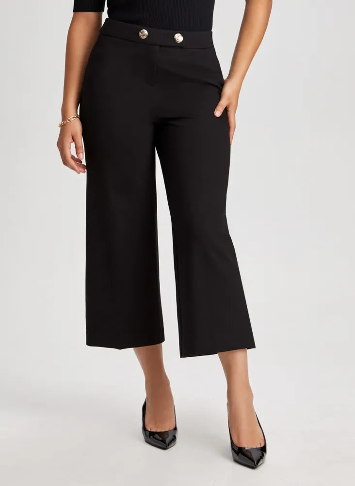 Button Detail Gaucho Pants - Black