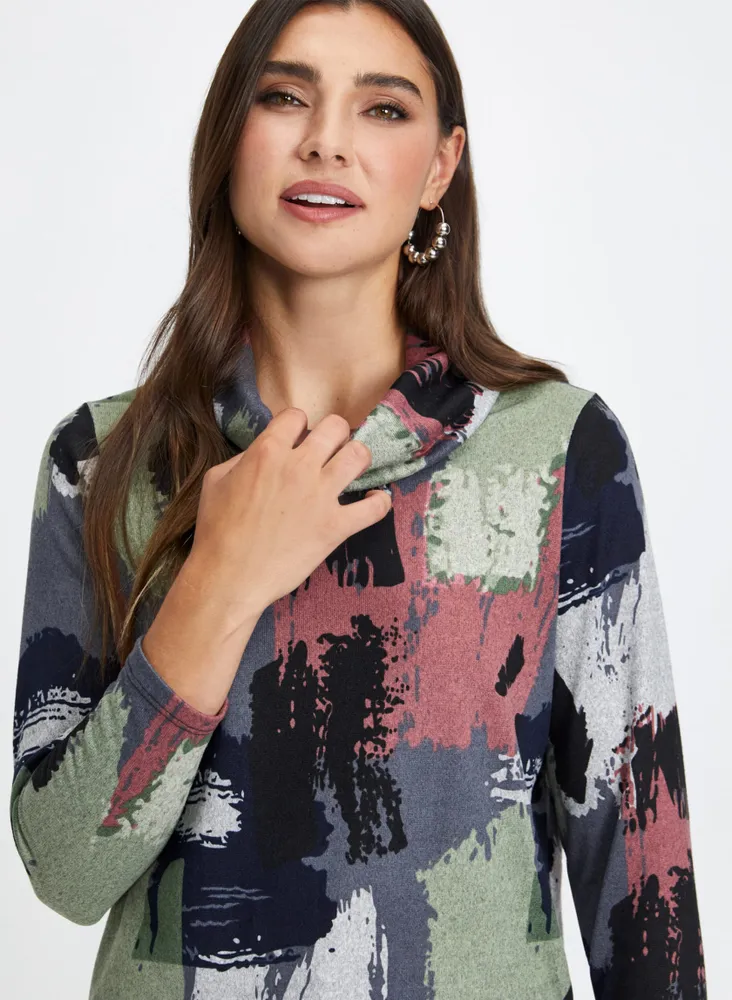 Camouflage Print Cowl Neck Top