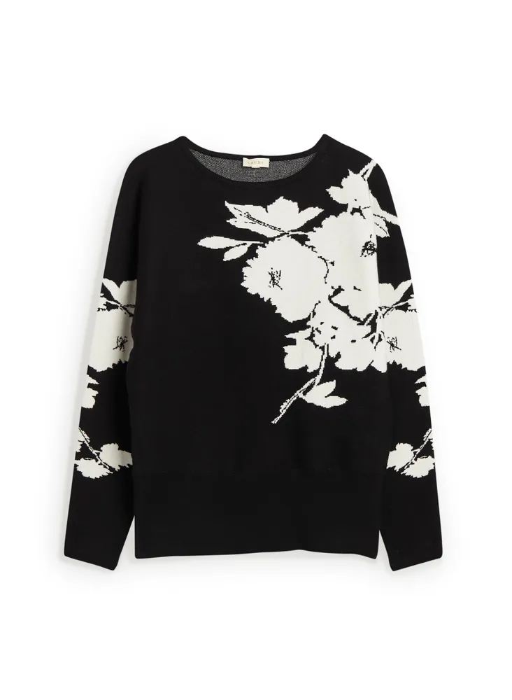 Contrast Floral Motif Sweater