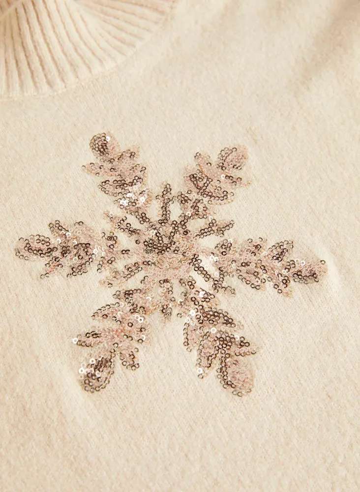 Snowflake Appliqué Knit Sweater