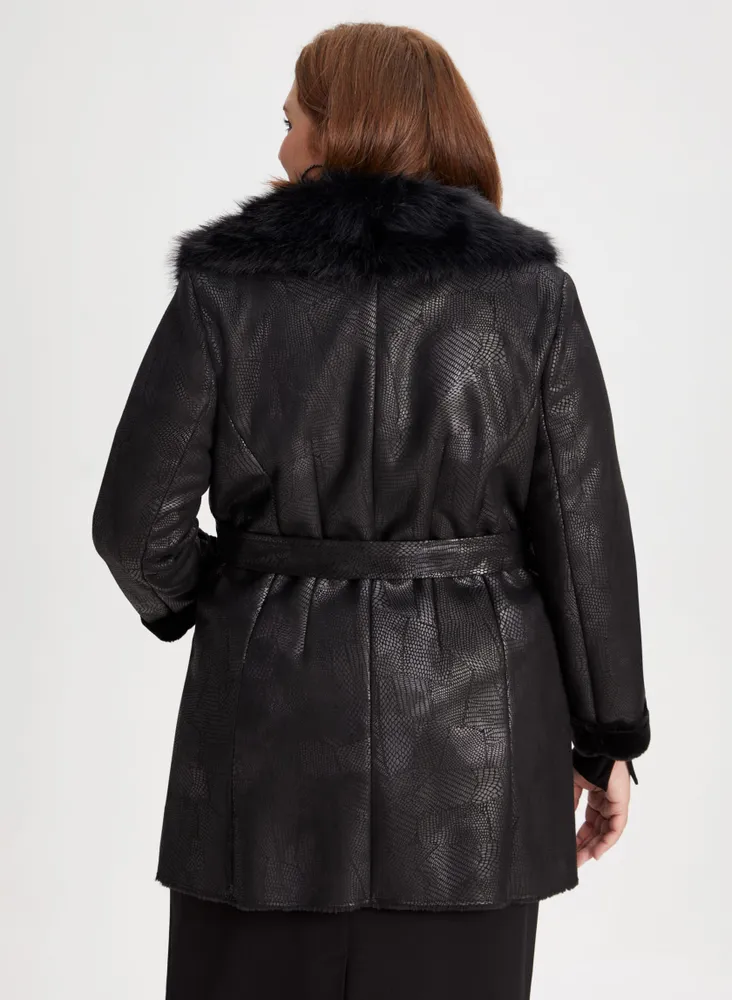 Embossed Faux Shearling Coat