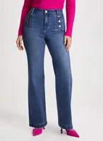 Button Detail Wide Leg Jeans