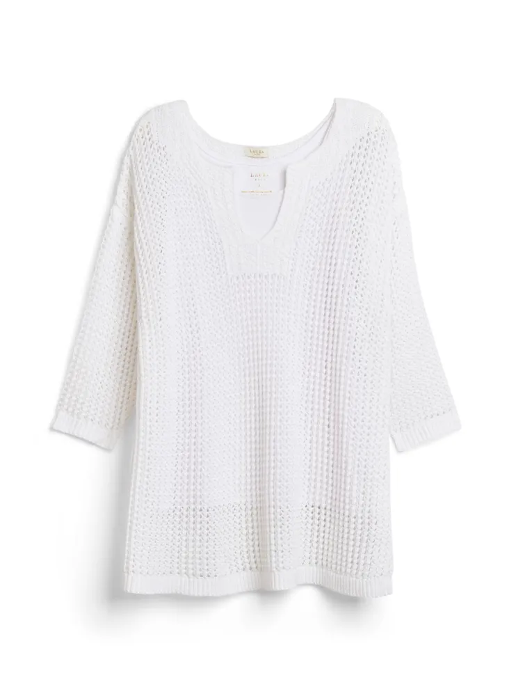 Pointelle Open Stitch V-Neck Sweater