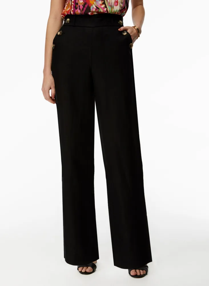 Linen Blend Button High Waist Pants