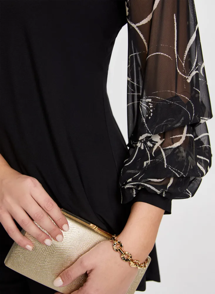 Pinched Sleeve Asymmetric Top