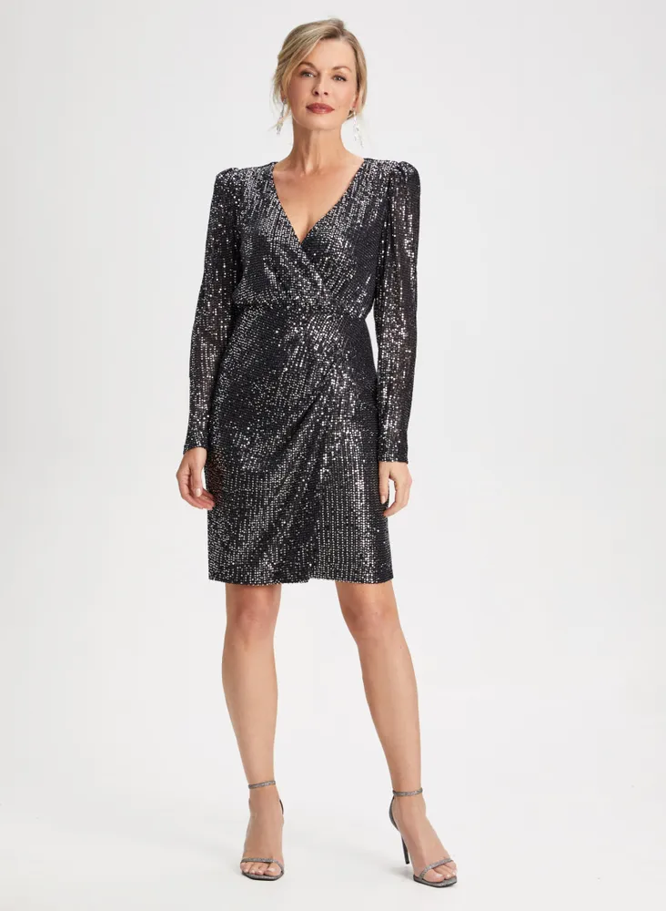 V-Neck Sequin Dress